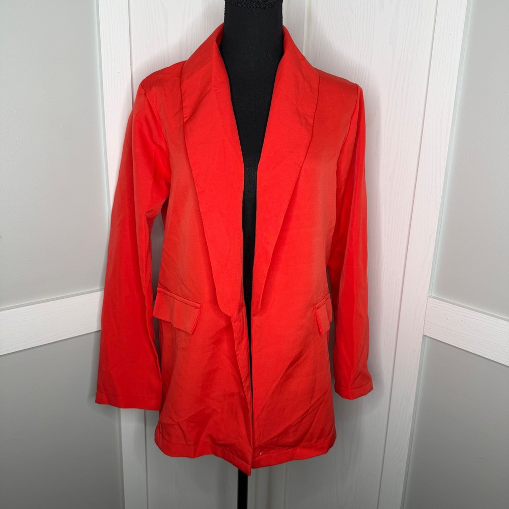Kohl's Blazer Women Medium Red Open Front Shawl Collar Lightweight 4865